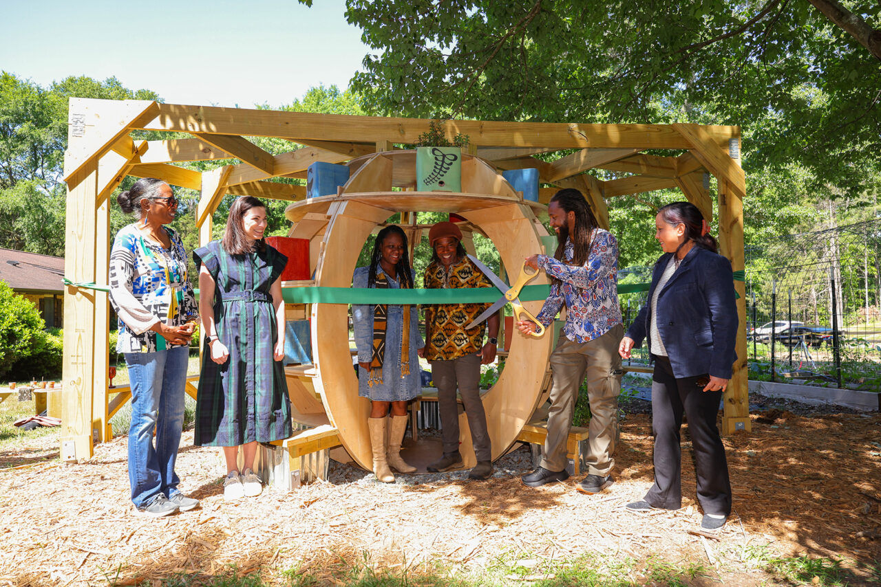Lydia Thompson, Liz Morrell, Cherie and Wisdom Jzar, Kyle Spence and Cathy Morrison ’06, CEO of Neighboring Concepts, which served as a professional adviser for the project.